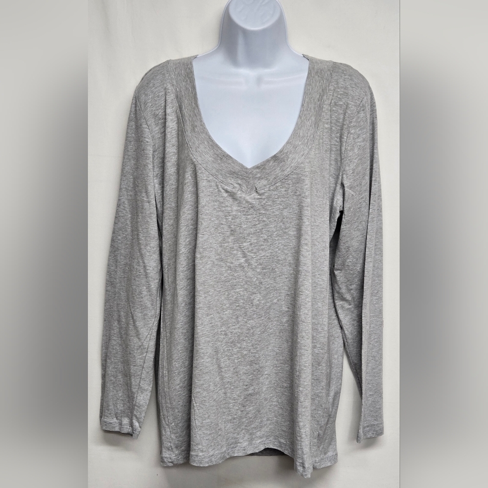 Ambiance 3X Long Sleeve Pullover Top V Neck Heather Gray